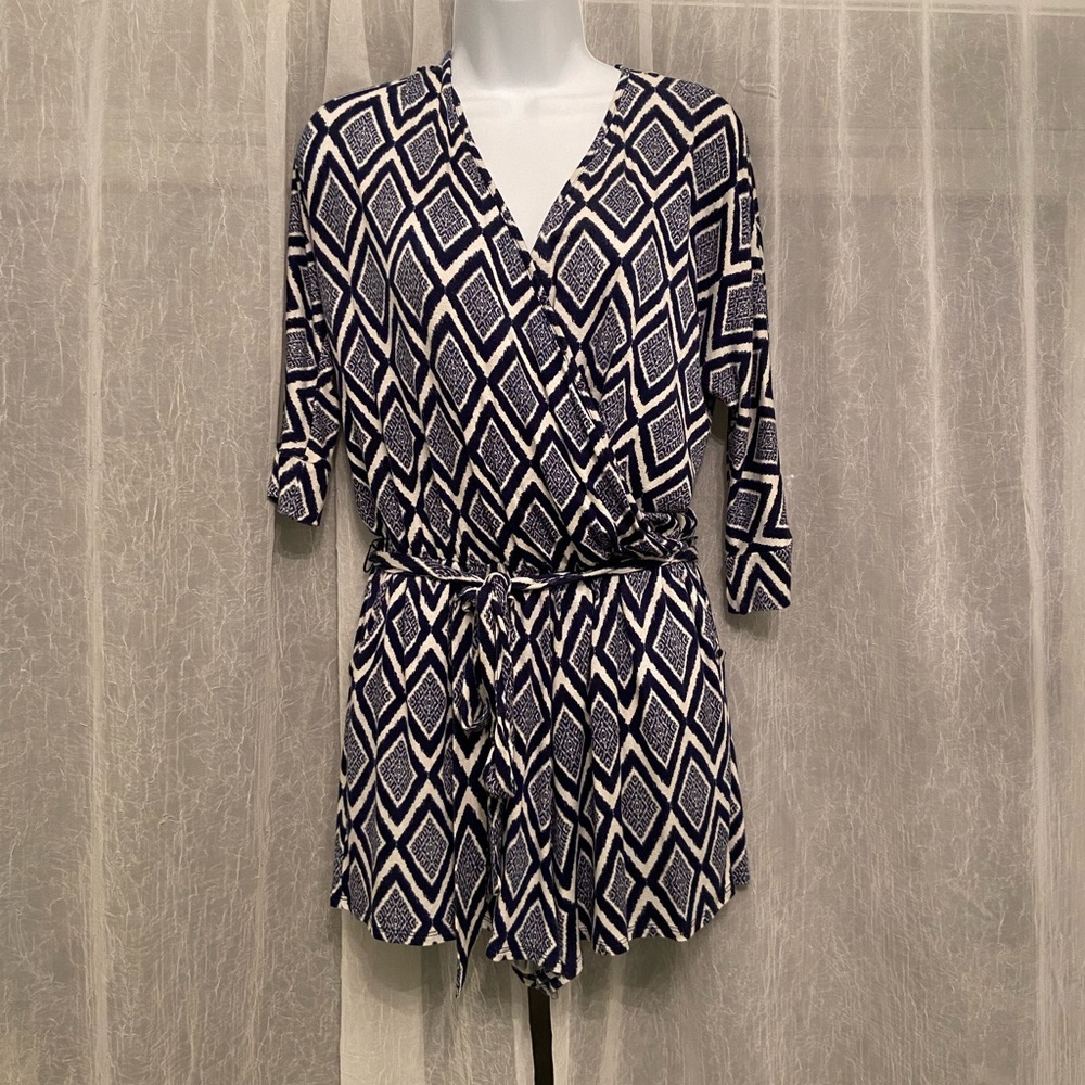 Navy & White 3/4 sleeve romper